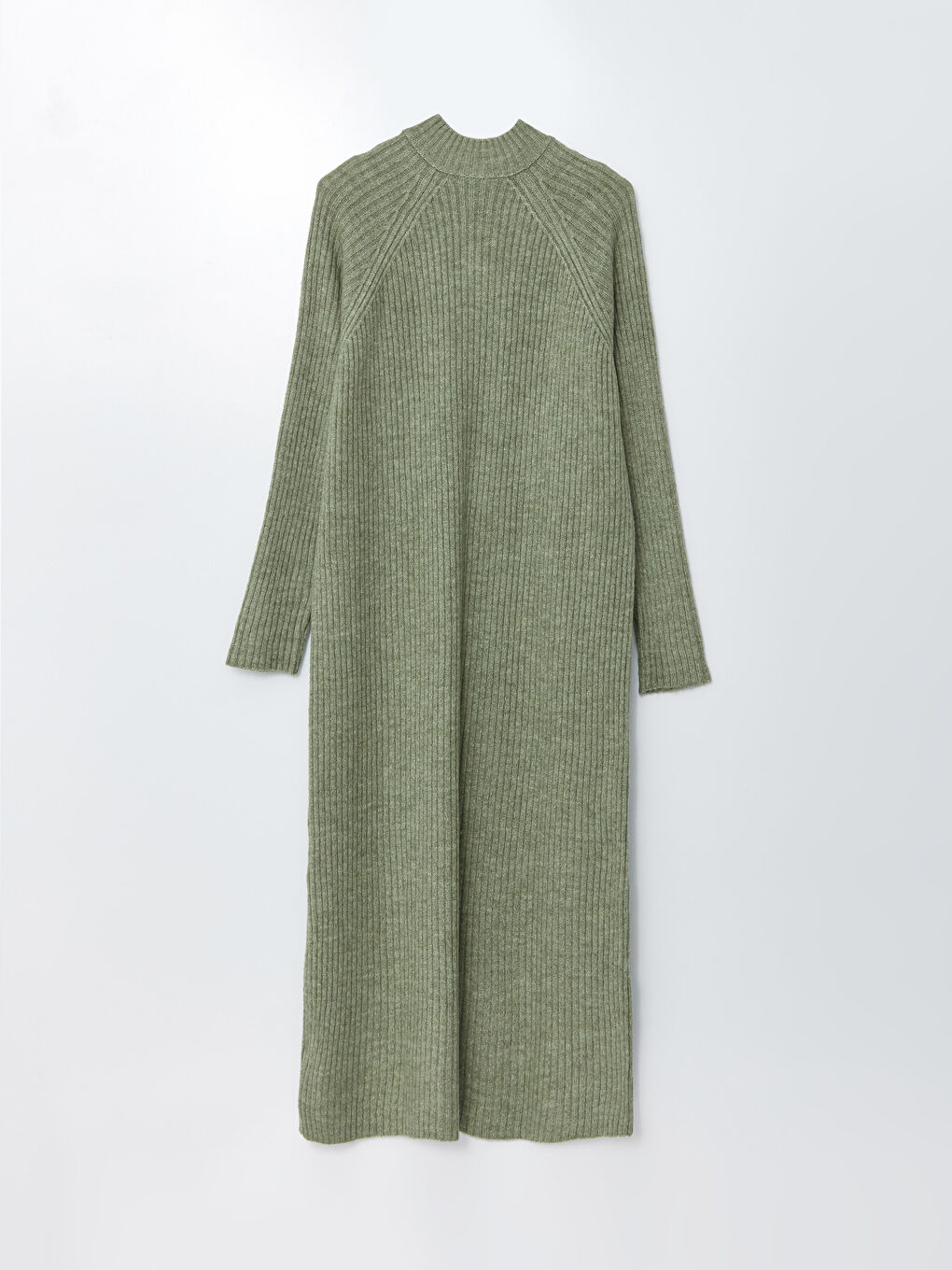 Yeşil Bisiklet Yaka Düz Uzun Kollu Kadın Triko Elbise-8