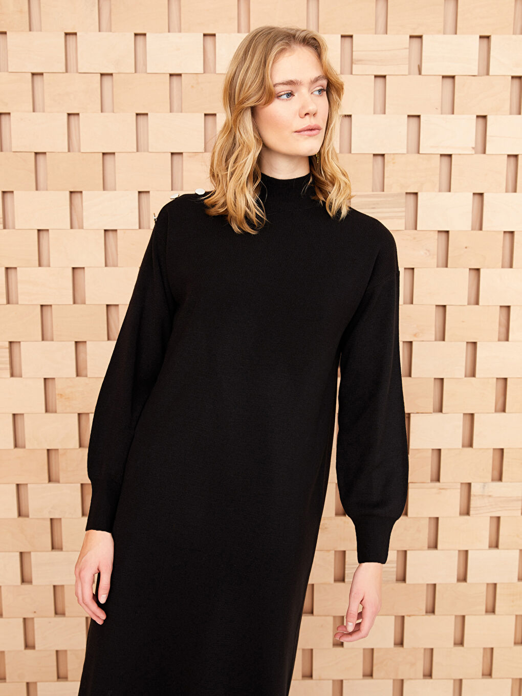 LCW Modest Stehkragen Gerade Langarm Oversize Damen Strickkleid -W2EJ69Z8-RQL