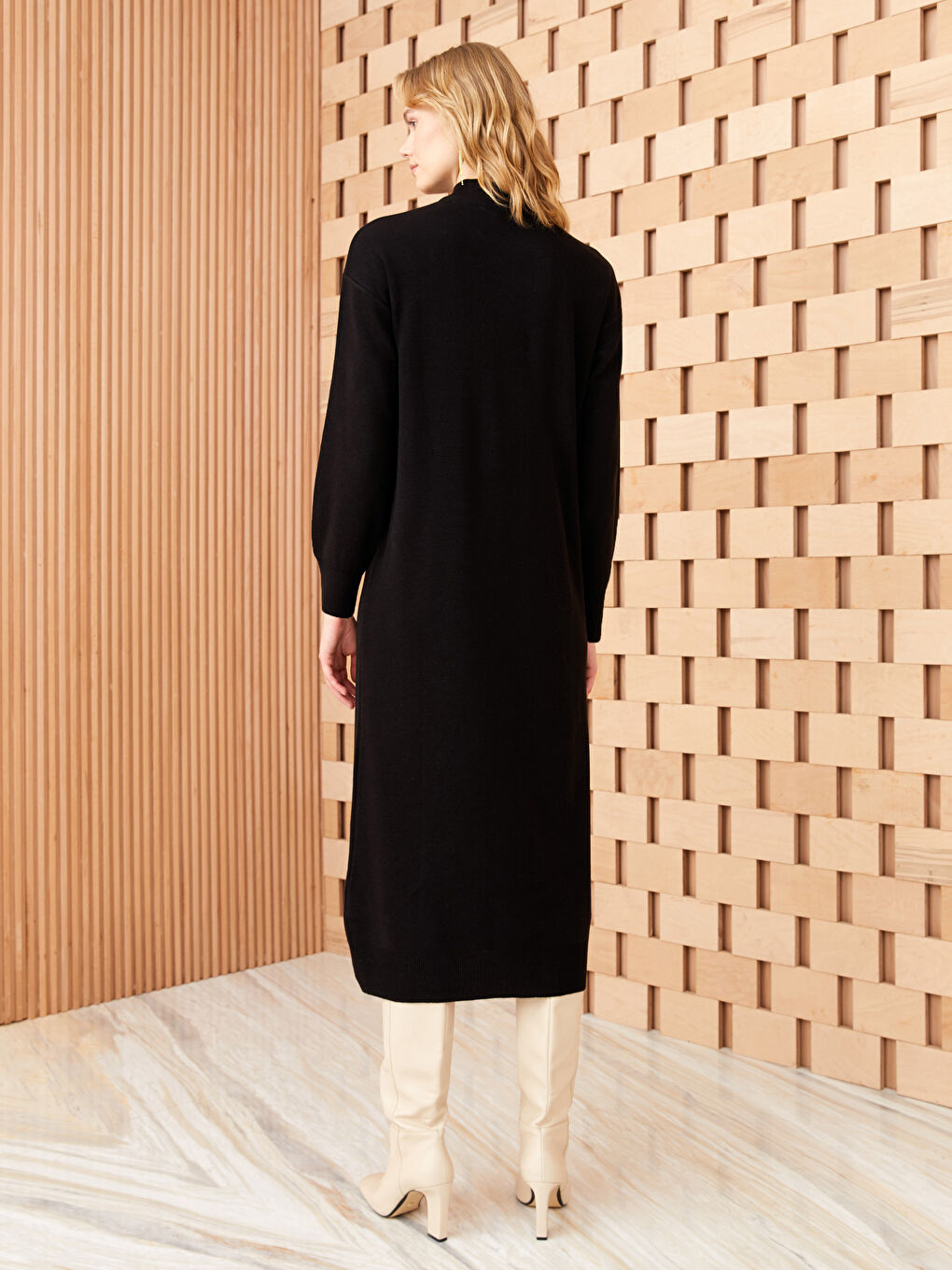 LCW Modest Stehkragen Gerade Langarm Oversize Damen Strickkleid -W2EJ69Z8-RQL