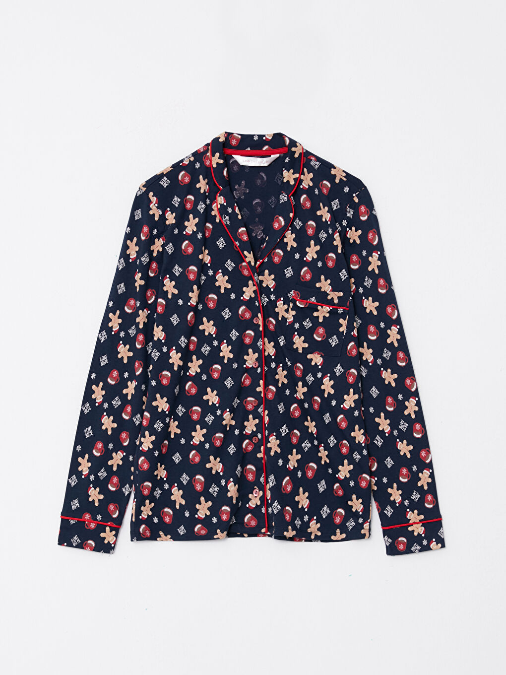 Lacivert Gömlek Yaka Yılbaşı Temalı Uzun Kollu Pamuklu Kadın Pijama Takım-6