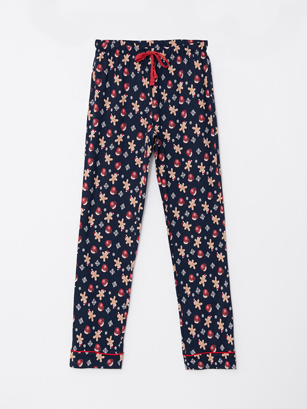 Lacivert Gömlek Yaka Yılbaşı Temalı Uzun Kollu Pamuklu Kadın Pijama Takım-7