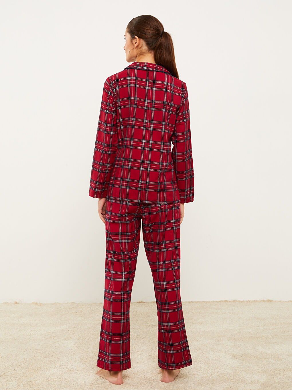 LCW DREAM Kirmizi Gömlek Yaka Ekose Kadın Pijama Takımı - 4