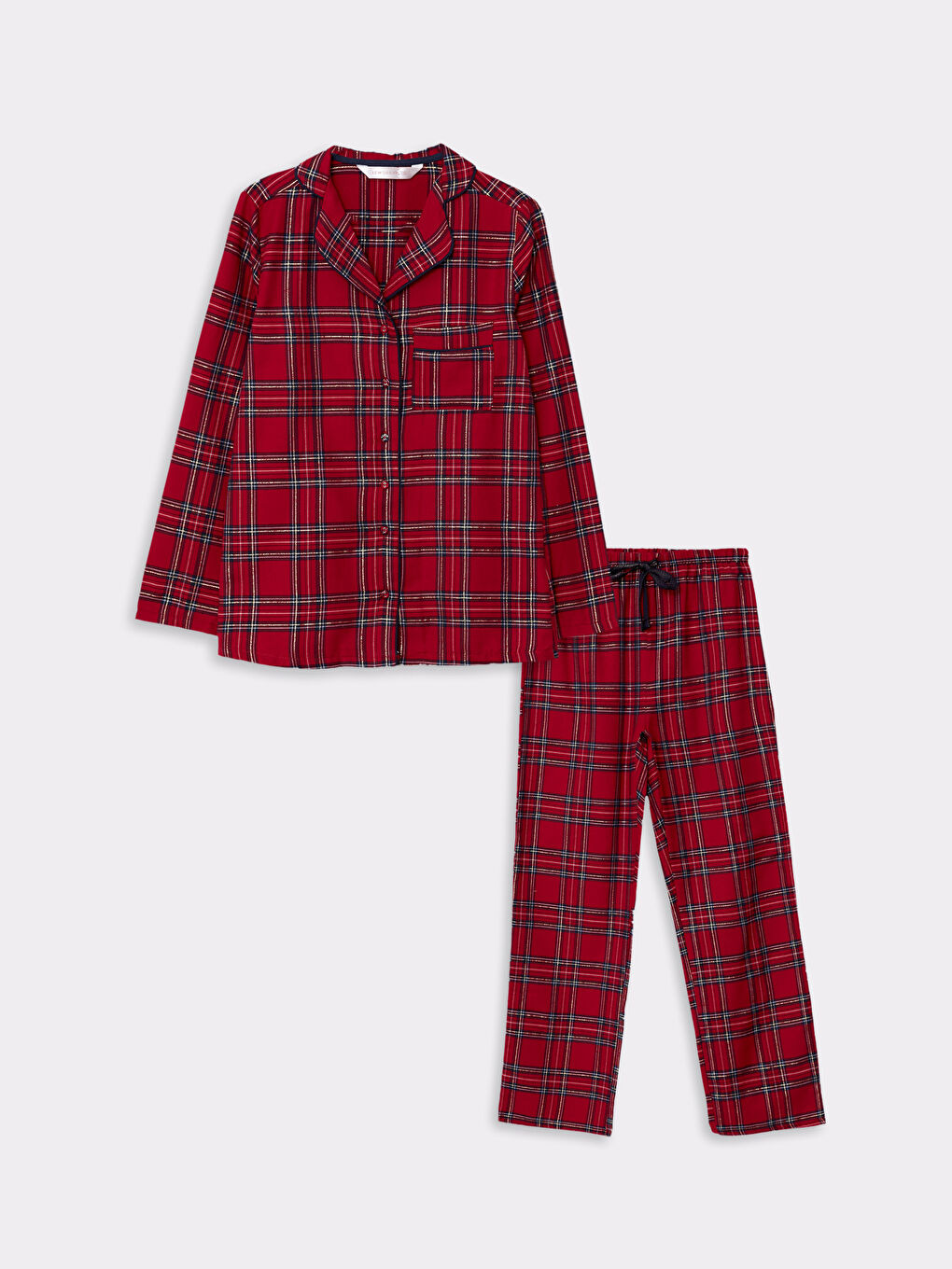 LCW DREAM Kirmizi Gömlek Yaka Ekose Kadın Pijama Takımı - 5