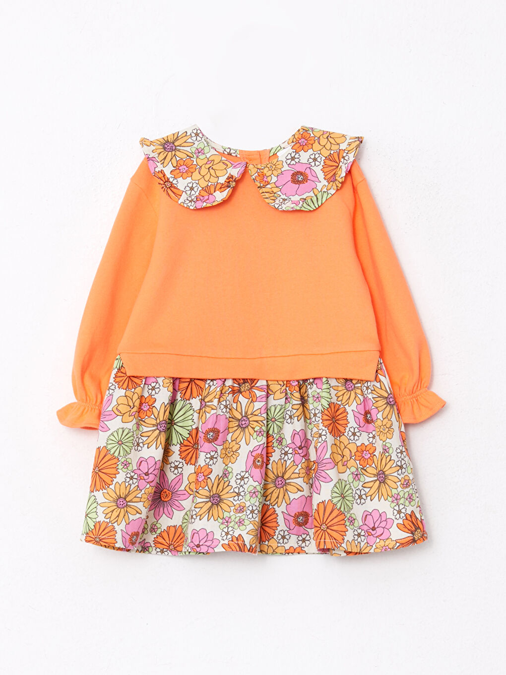 LCW baby Bebe Collar Long Sleeve Printed Baby Girl Dress -W2EJ92Z1-GLP