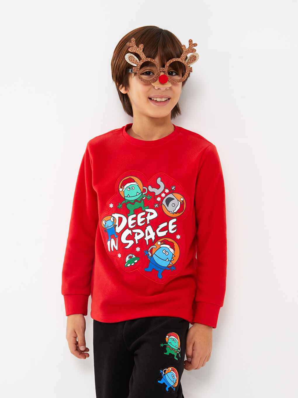 Kırmızı Bisiklet Yaka Baskılı Uzun Kollu Polar Erkek Çocuk Pijama Takımı-2