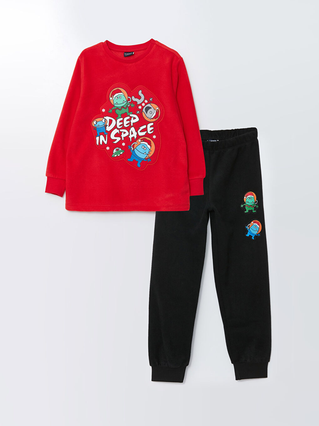 Kırmızı Bisiklet Yaka Baskılı Uzun Kollu Polar Erkek Çocuk Pijama Takımı-4