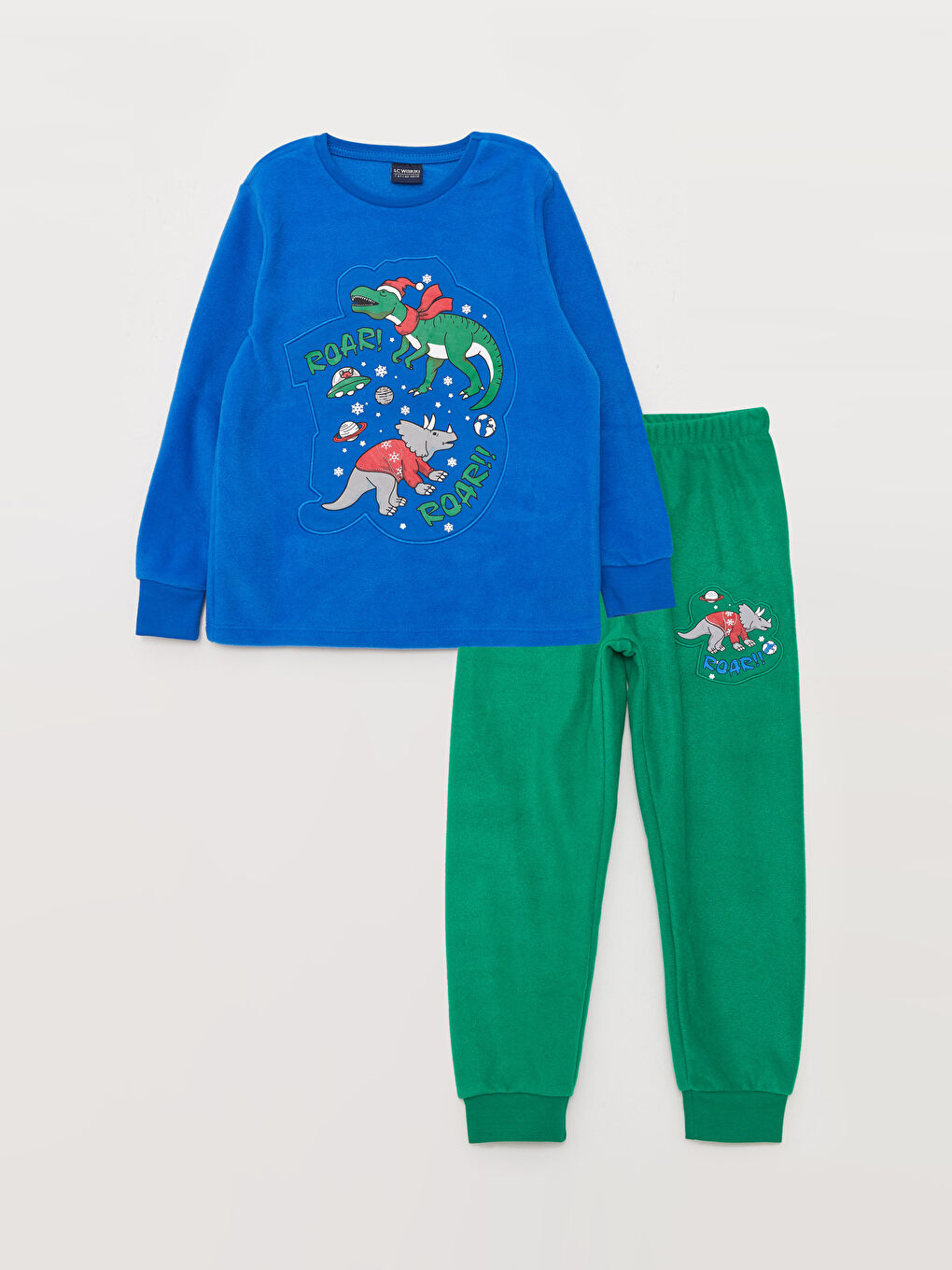 Crew Neck Christmas Themed Long Sleeve Fleece Boys Pajamas Set-3