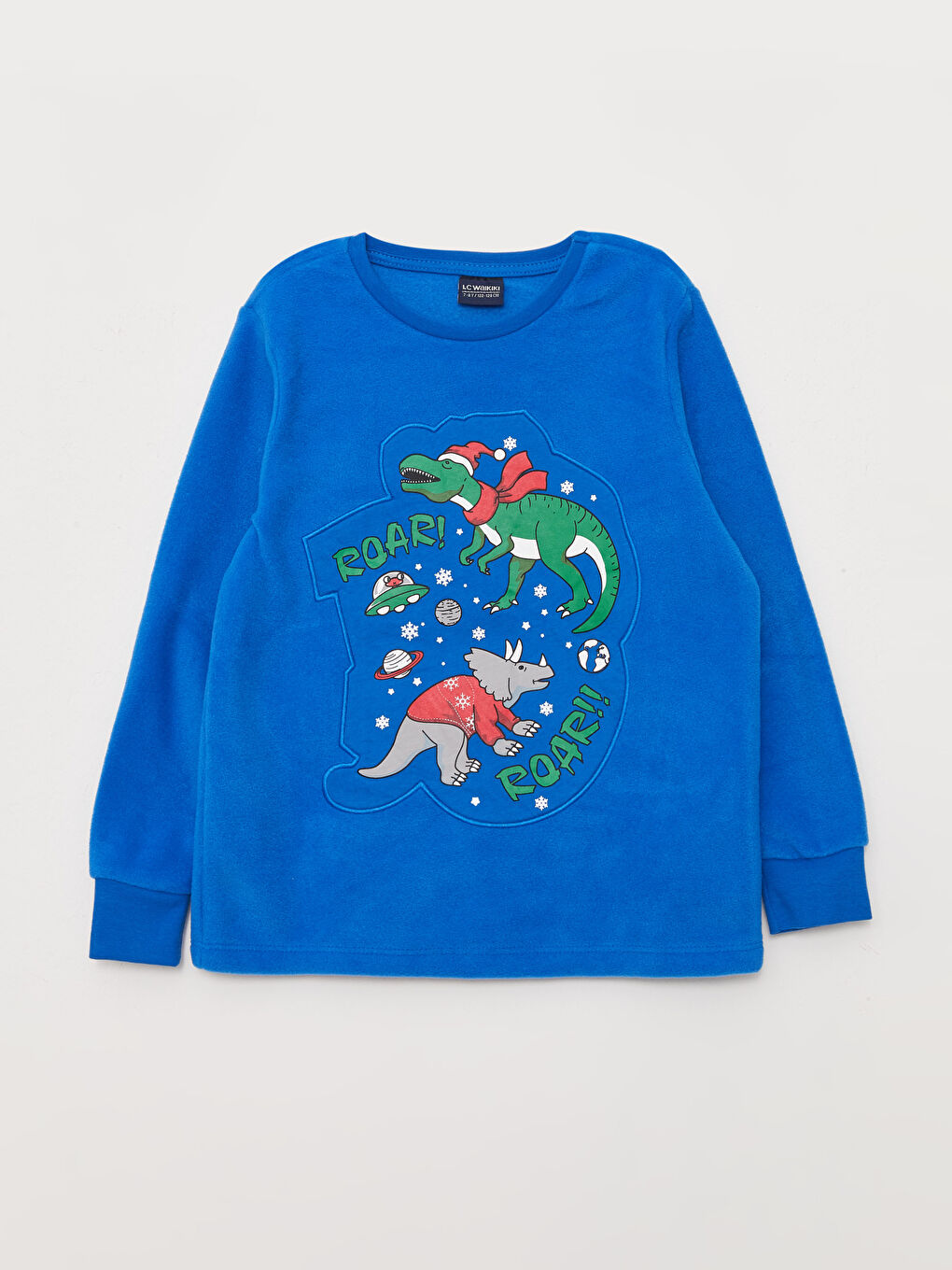 Crew Neck Christmas Themed Long Sleeve Fleece Boys Pajamas Set-4