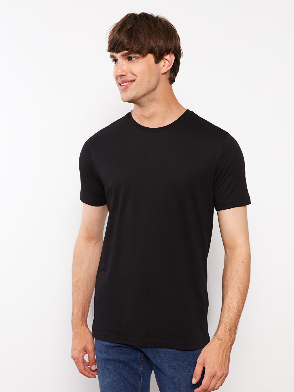 Siyah Bisiklet Yaka Kısa Kollu Basic Penye Erkek Tişört 2'li-1