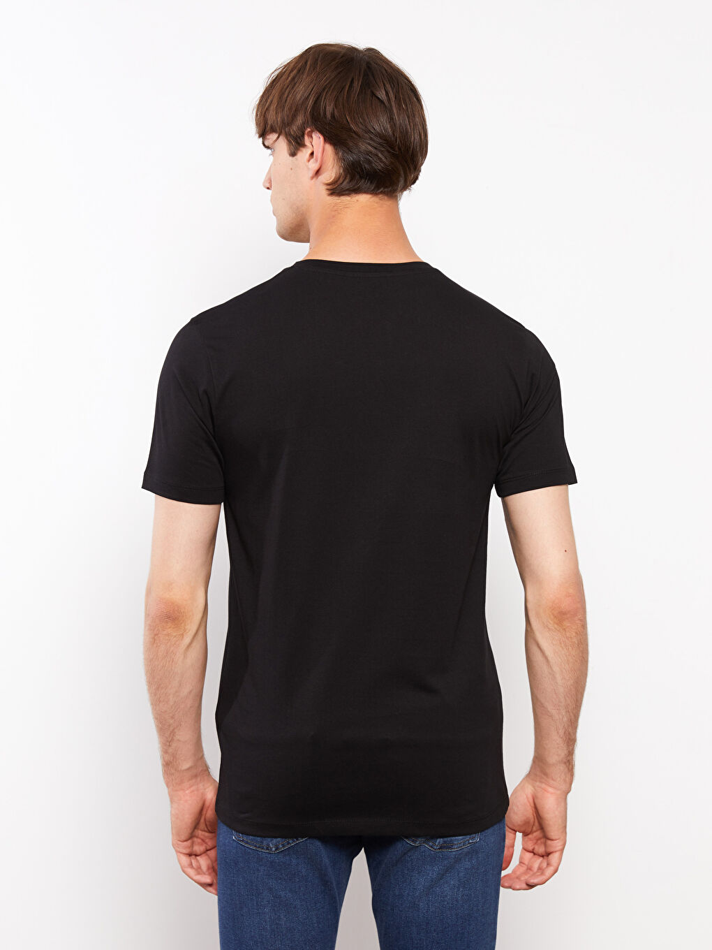 Siyah Bisiklet Yaka Kısa Kollu Basic Penye Erkek Tişört 2'li-7