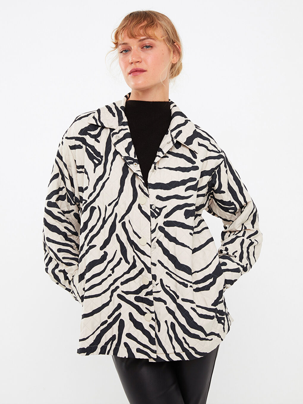 Patterned Long Sleeve Women's Shirt Jacket-1