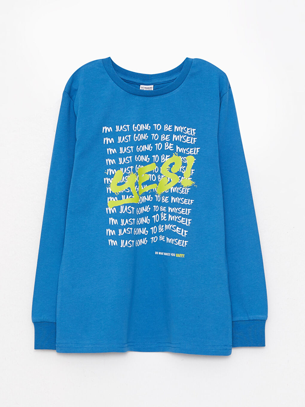 Mavi Bisiklet Yaka Baskılı Uzun Kollu Erkek Çocuk Tişört