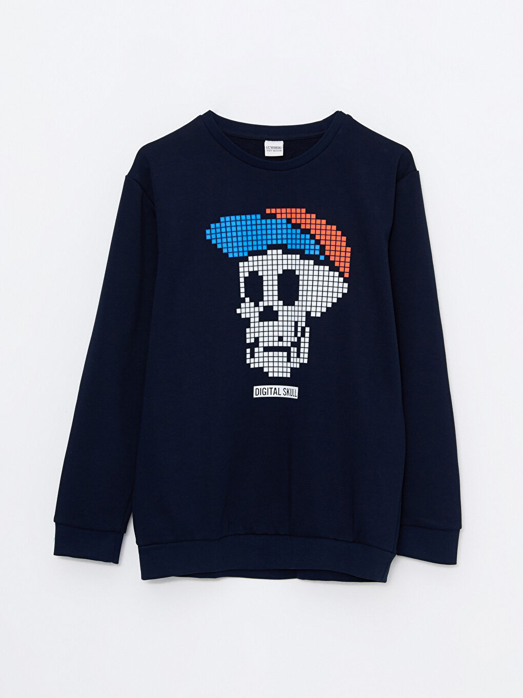 Lacivert Bisiklet Yaka Baskılı Uzun Kollu Erkek Çocuk Sweatshirt