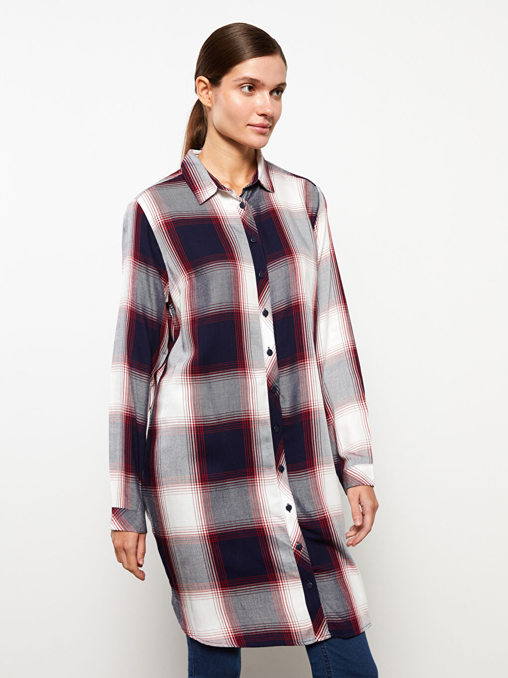 LCWAIKIKI Classic Plaid Long Sleeve Viscose Women's Shirt Tunic -W2EK83Z8-LN6