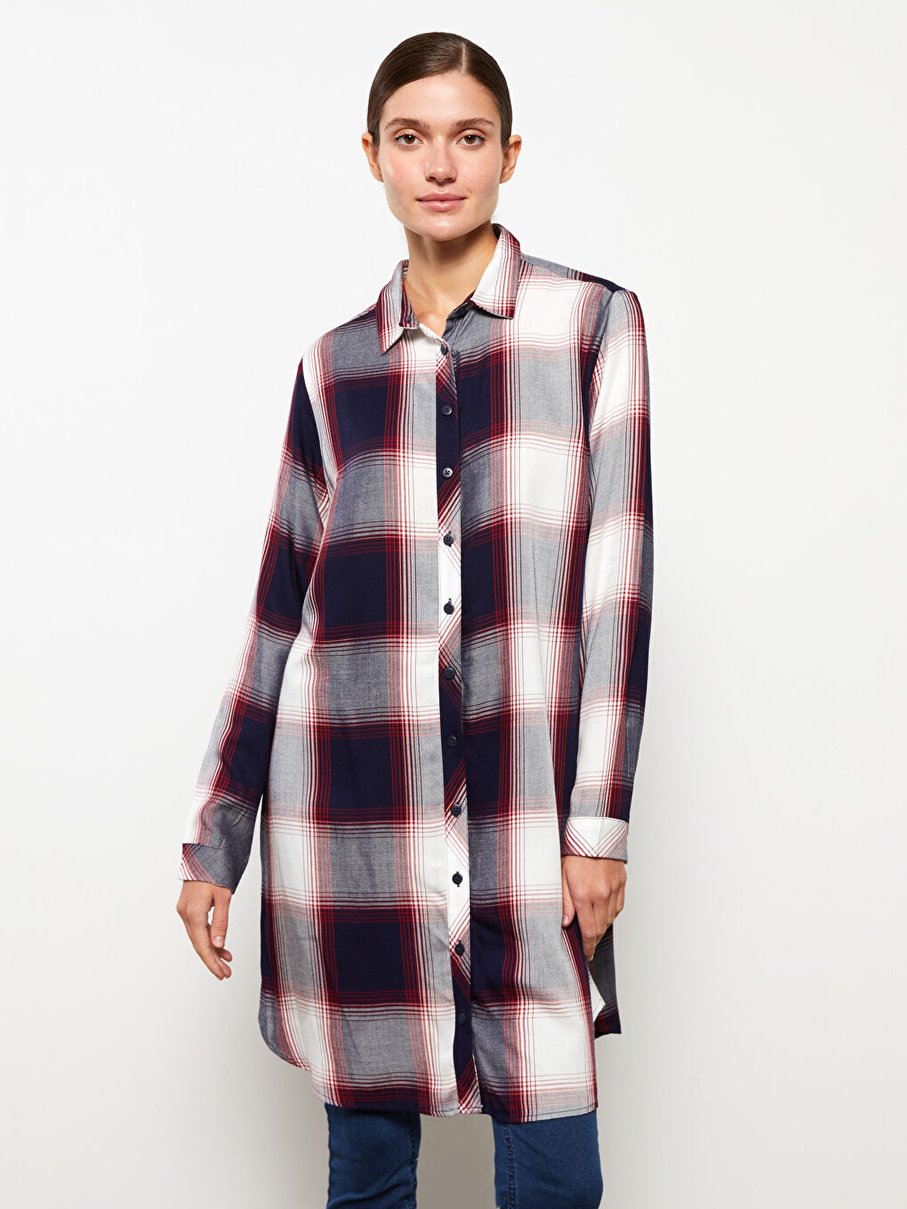 LCWAIKIKI Classic Plaid Long Sleeve Viscose Women's Shirt Tunic -W2EK83Z8-LN6