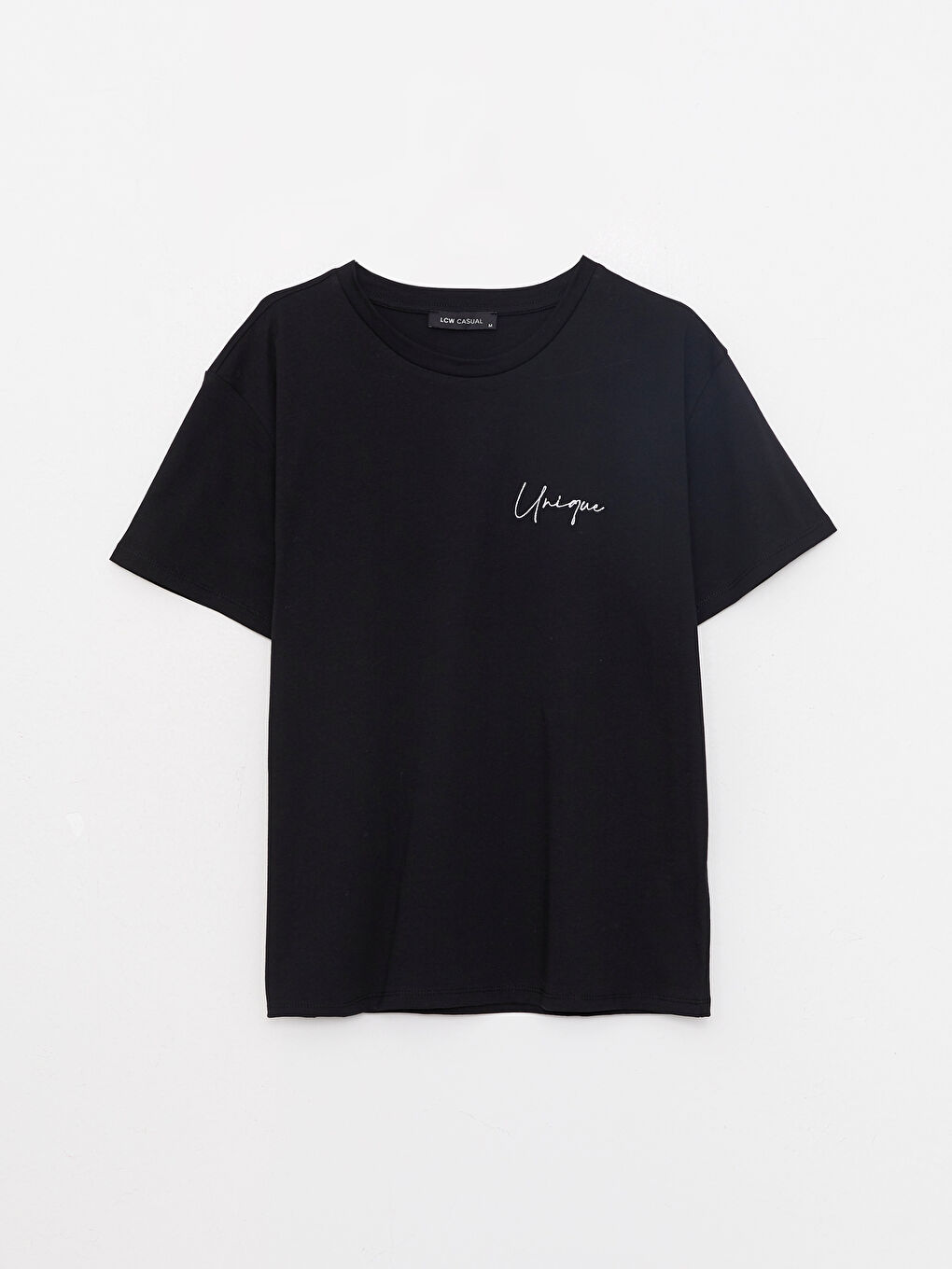 Siyah Bisiklet Yaka Baskılı Kısa Kollu Pamuklu Kadın Tişört-5