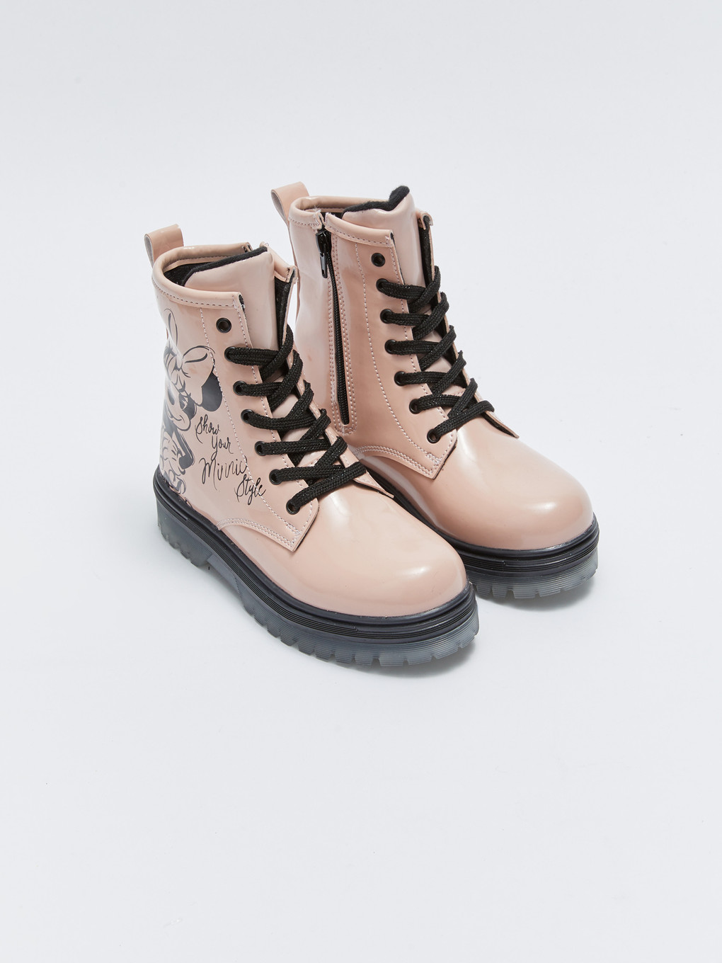  Bottes pour Filles Imprimées sous Licence Minnie Mouse avec Lacets et Fermeture Éclair