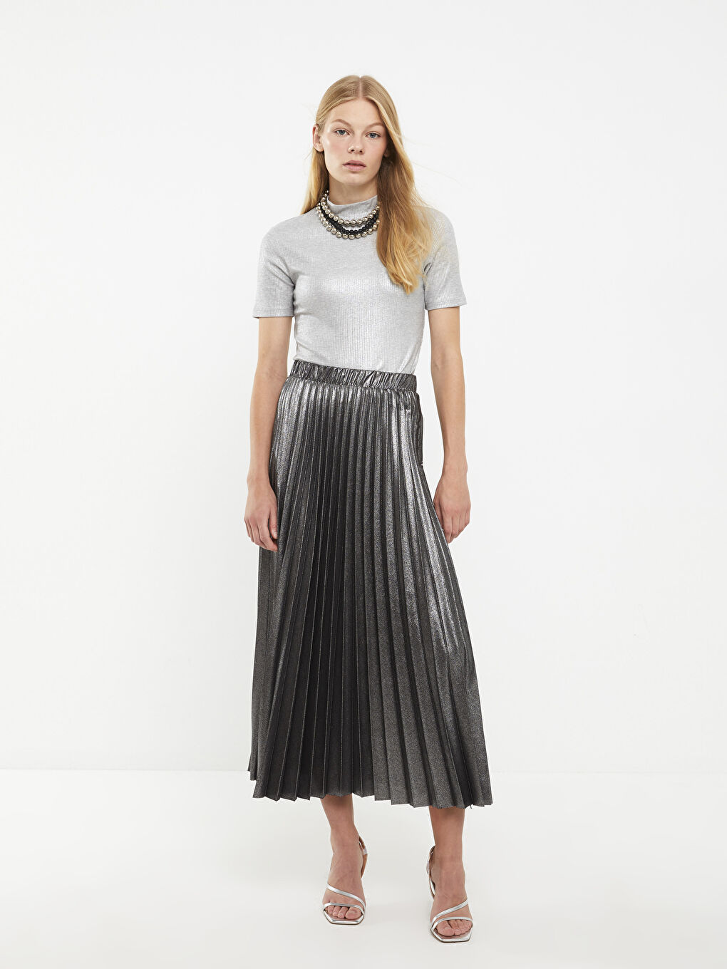 Пола за Жени с Еластична Талия, Плисирана и Изчистена-1