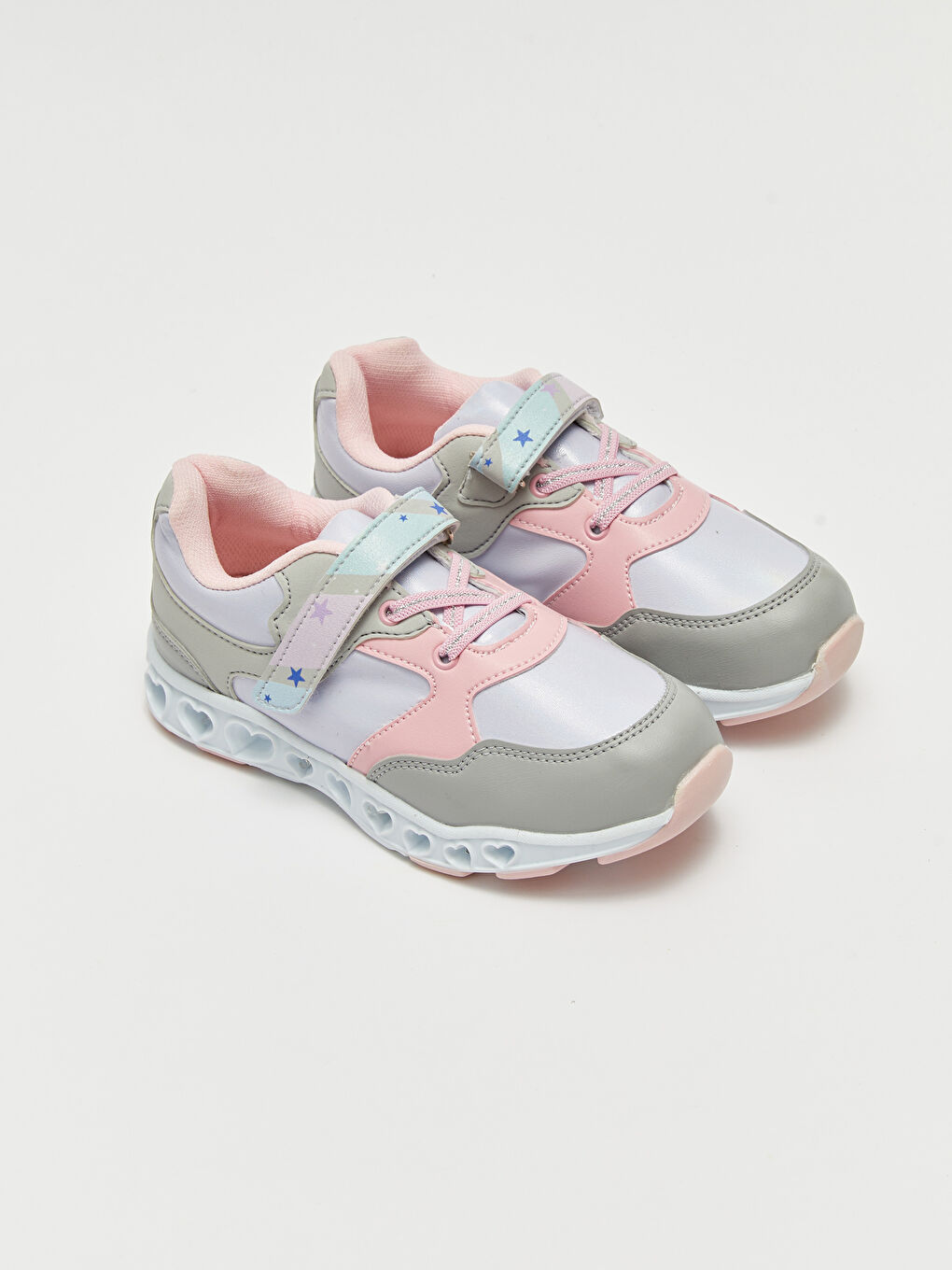 Gri Baskılı Cırt Cırtlı Işıklı Kız Çocuk Spor Ayakkabı