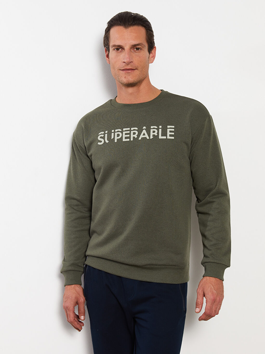 Bisiklet Yaka Uzun Kollu Baskılı Erkek Sweatshirt-1