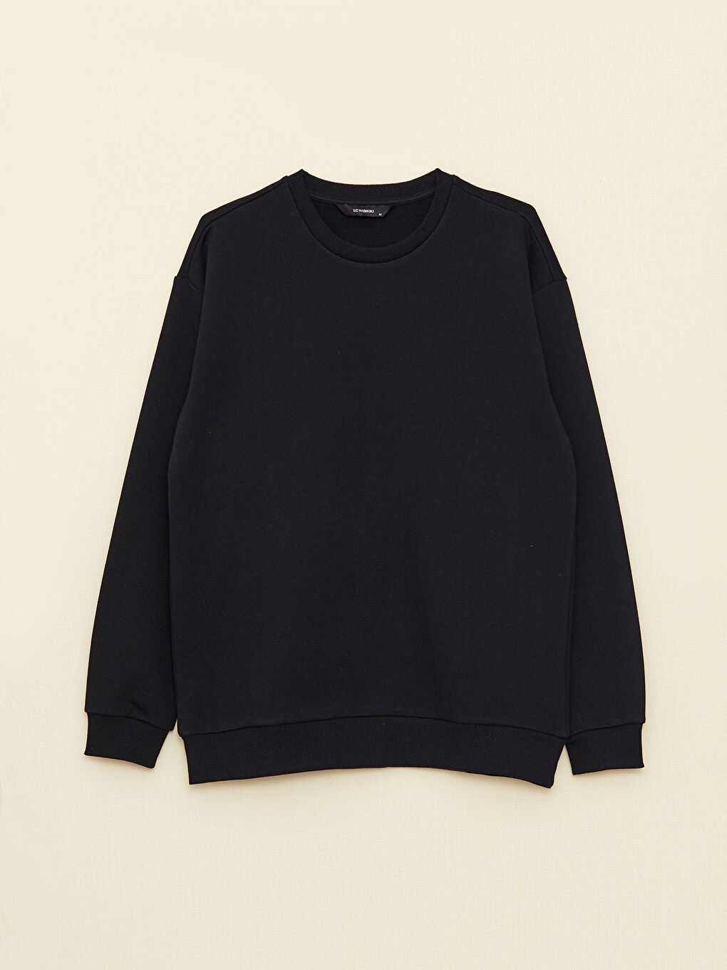 Siyah Bisiklet Yaka Uzun Kollu Erkek Sweatshirt-5