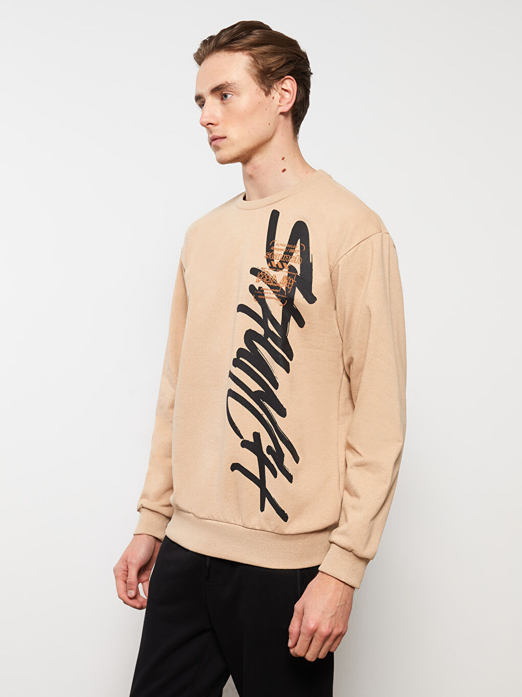 LCW ECO Crew Neck Long Sleeve Printed Men's Sweatshirt -W2EL72Z8-DFE