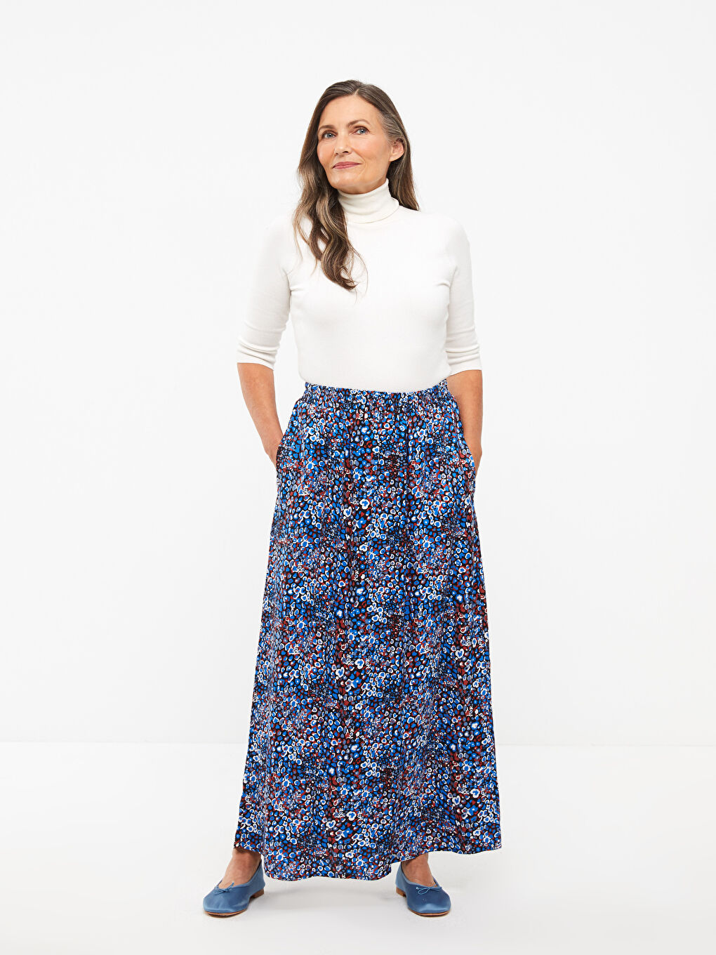 Elastic Waist Patterned A-Cut Viscose Women's Skirt -W2EL74Z8-LQQ