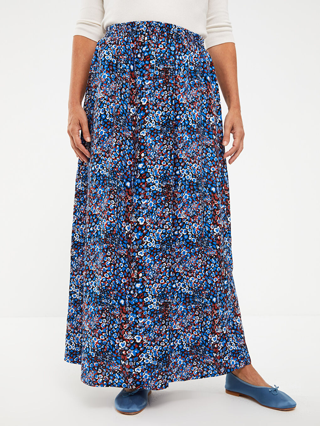 Elastic Waist Patterned A-Cut Viscose Women's Skirt -W2EL74Z8-LQQ