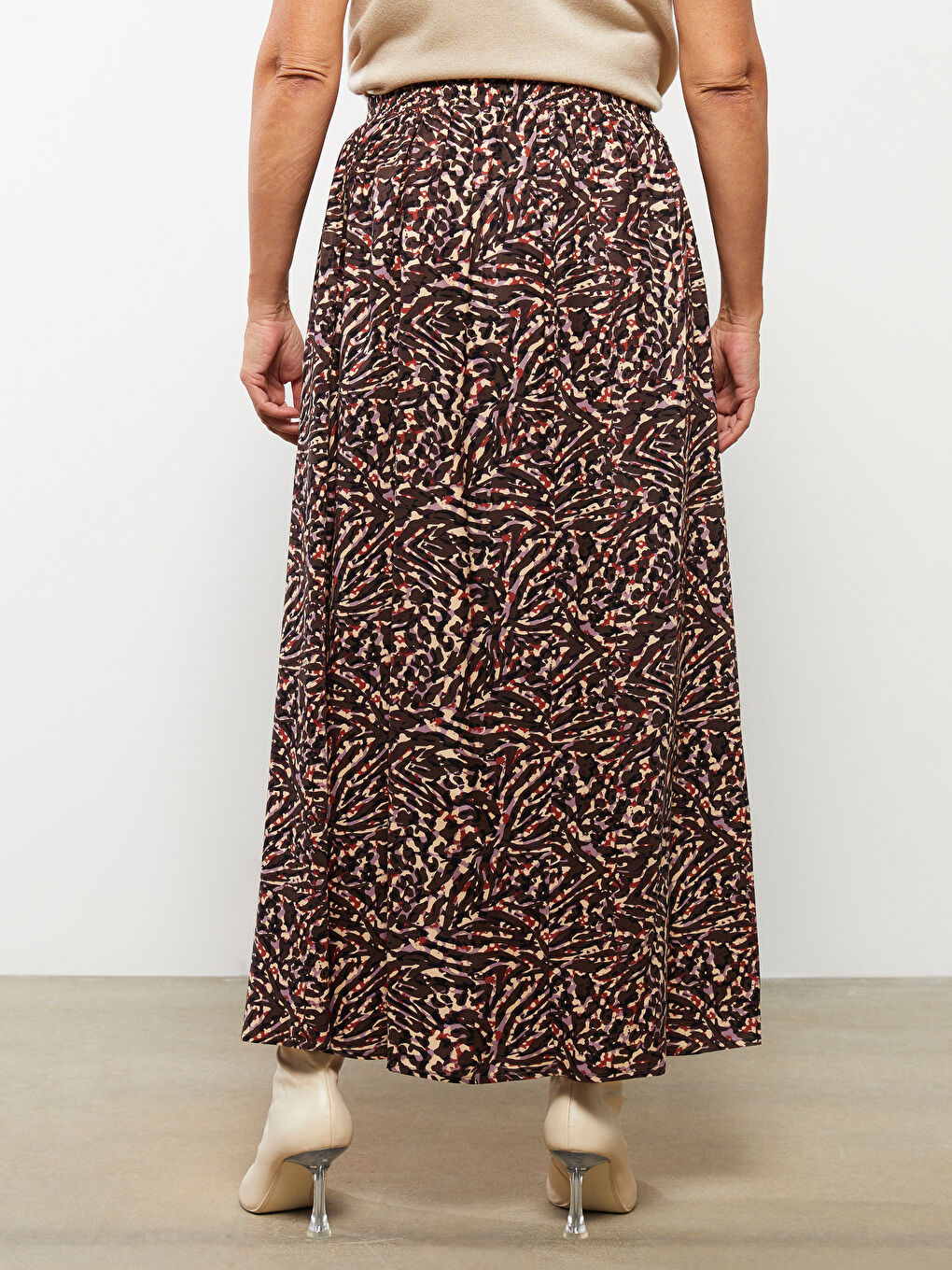 Elastic Waist Patterned A-Cut Viscose Women's Skirt-4