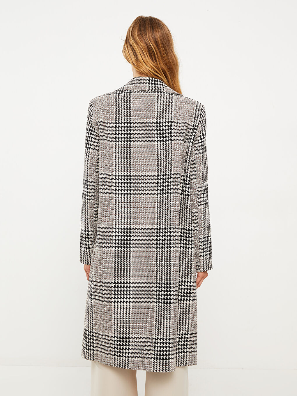 Siyah Önden Düğme Kapamalı Ekose Uzun Kollu Kadın Ceket-5