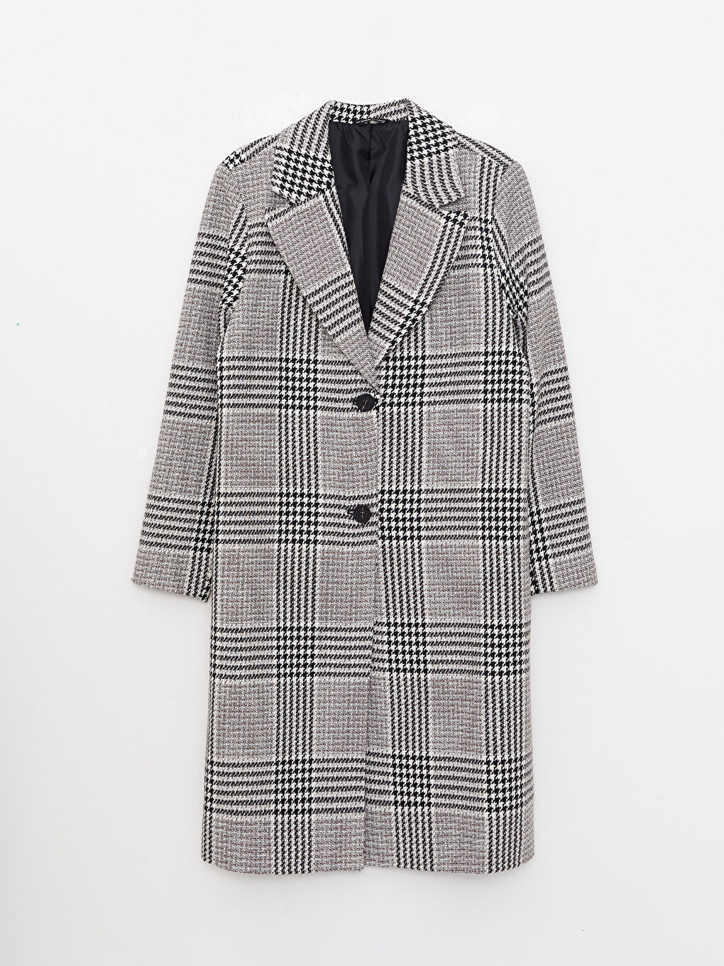 Siyah Önden Düğme Kapamalı Ekose Uzun Kollu Kadın Ceket-6