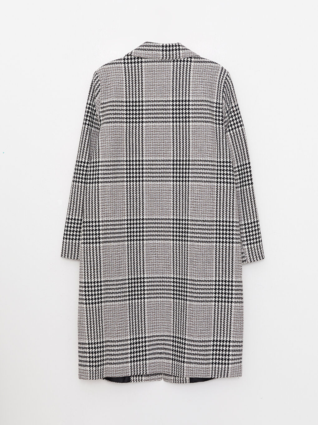 Siyah Önden Düğme Kapamalı Ekose Uzun Kollu Kadın Ceket-7