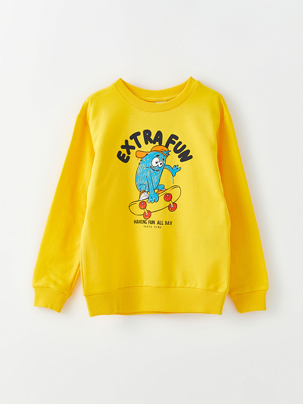 Sarı Bisiklet Yaka Baskılı Uzun Kollu Erkek Çocuk Sweatshirt ve Eşofman Altı-1