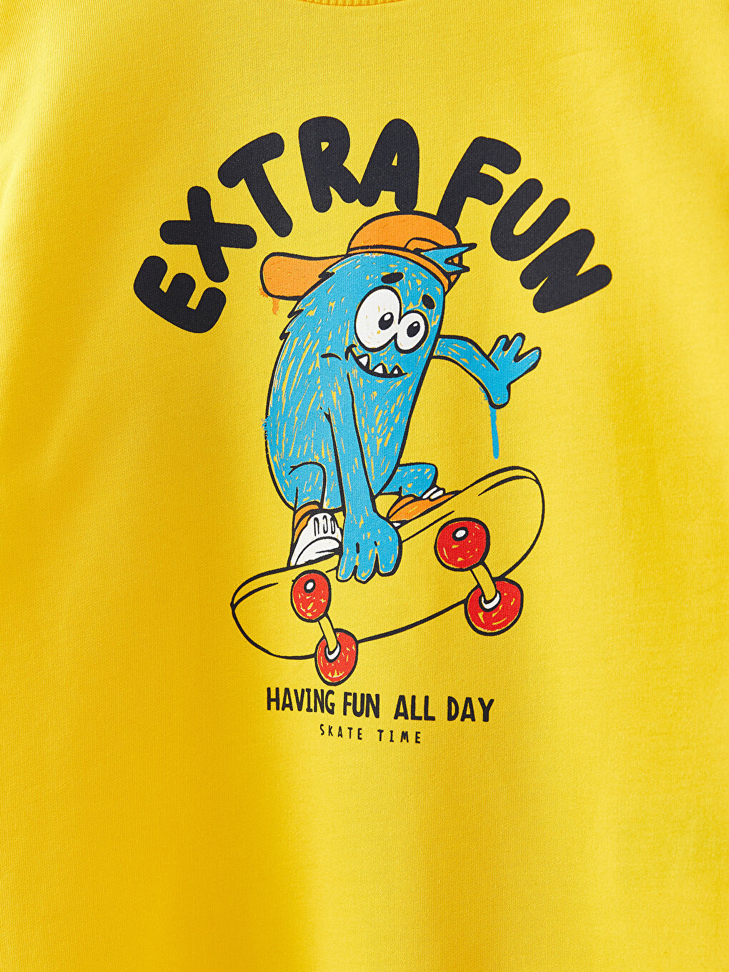 Sarı Bisiklet Yaka Baskılı Uzun Kollu Erkek Çocuk Sweatshirt ve Eşofman Altı-2