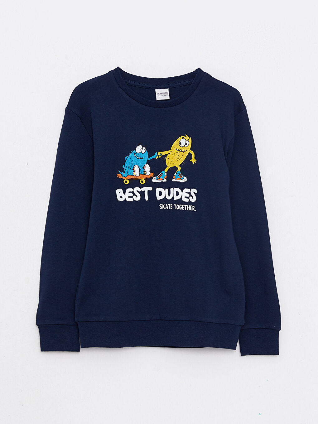 Lacivert Bisiklet Yaka Baskılı Uzun Kollu Erkek Çocuk Tişört