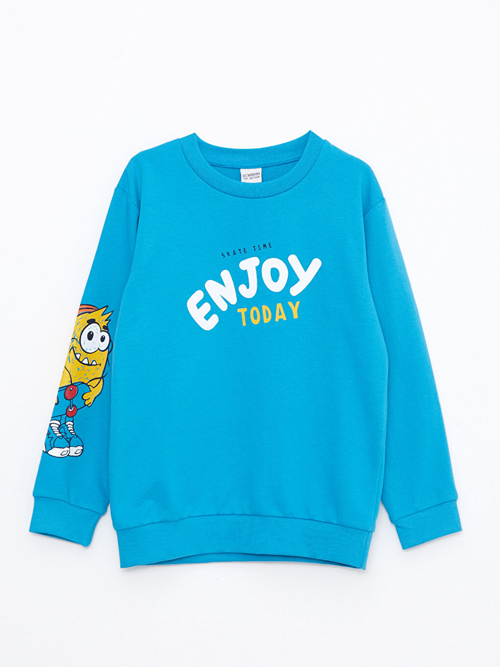 Turkuaz Bisiklet Yaka Baskılı Uzun Kollu Erkek Çocuk Sweatshirt