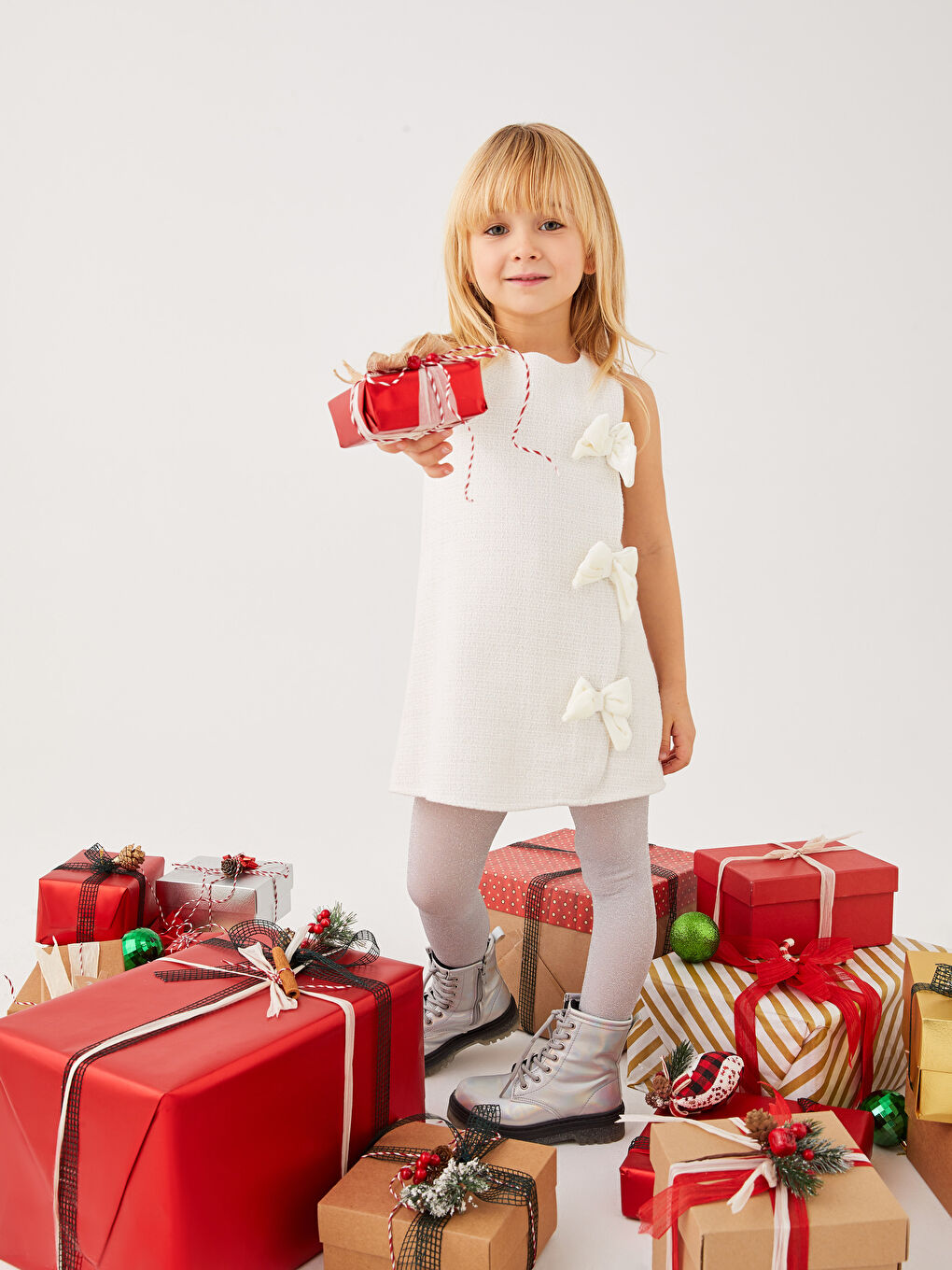 Crew Neck Bow Detailed Baby Girls' Dress