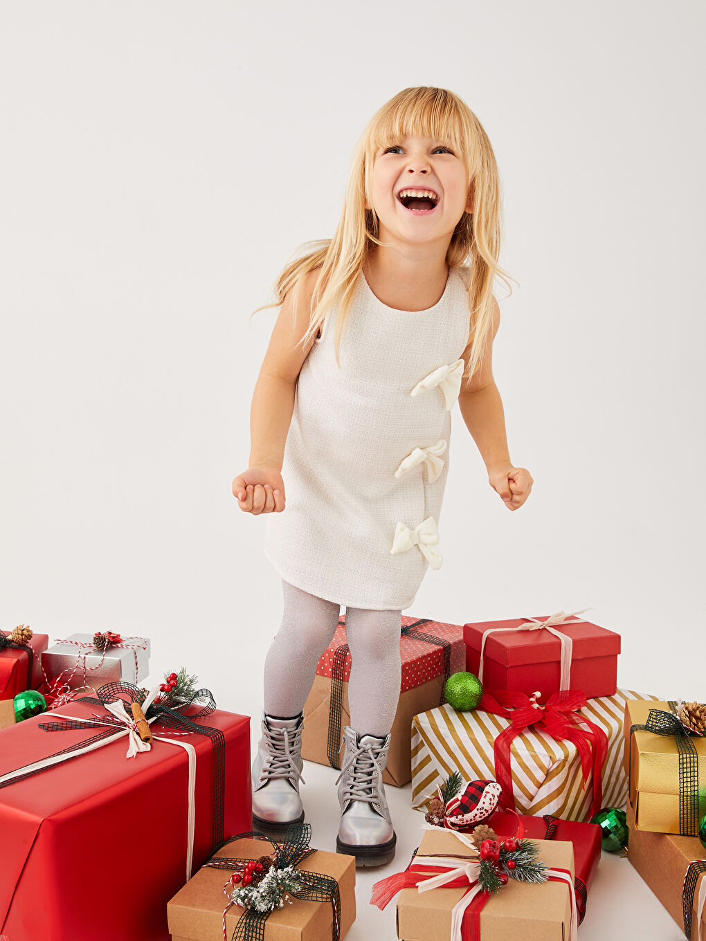 Crew Neck Bow Detailed Baby Girls' Dress-1