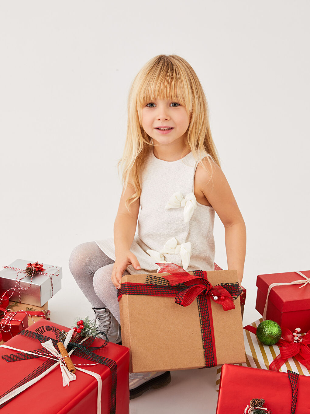 Crew Neck Bow Detailed Baby Girls' Dress-2