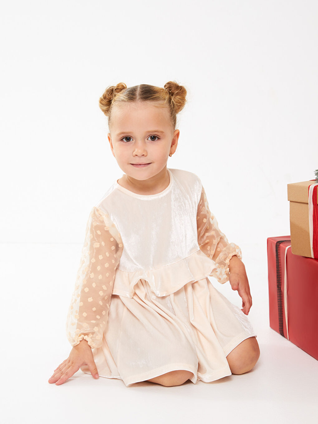 LCW baby Bisiklet Yaka Uzun Kollu Kadife Kız Bebek Elbise -W2EM05Z1-FRT
