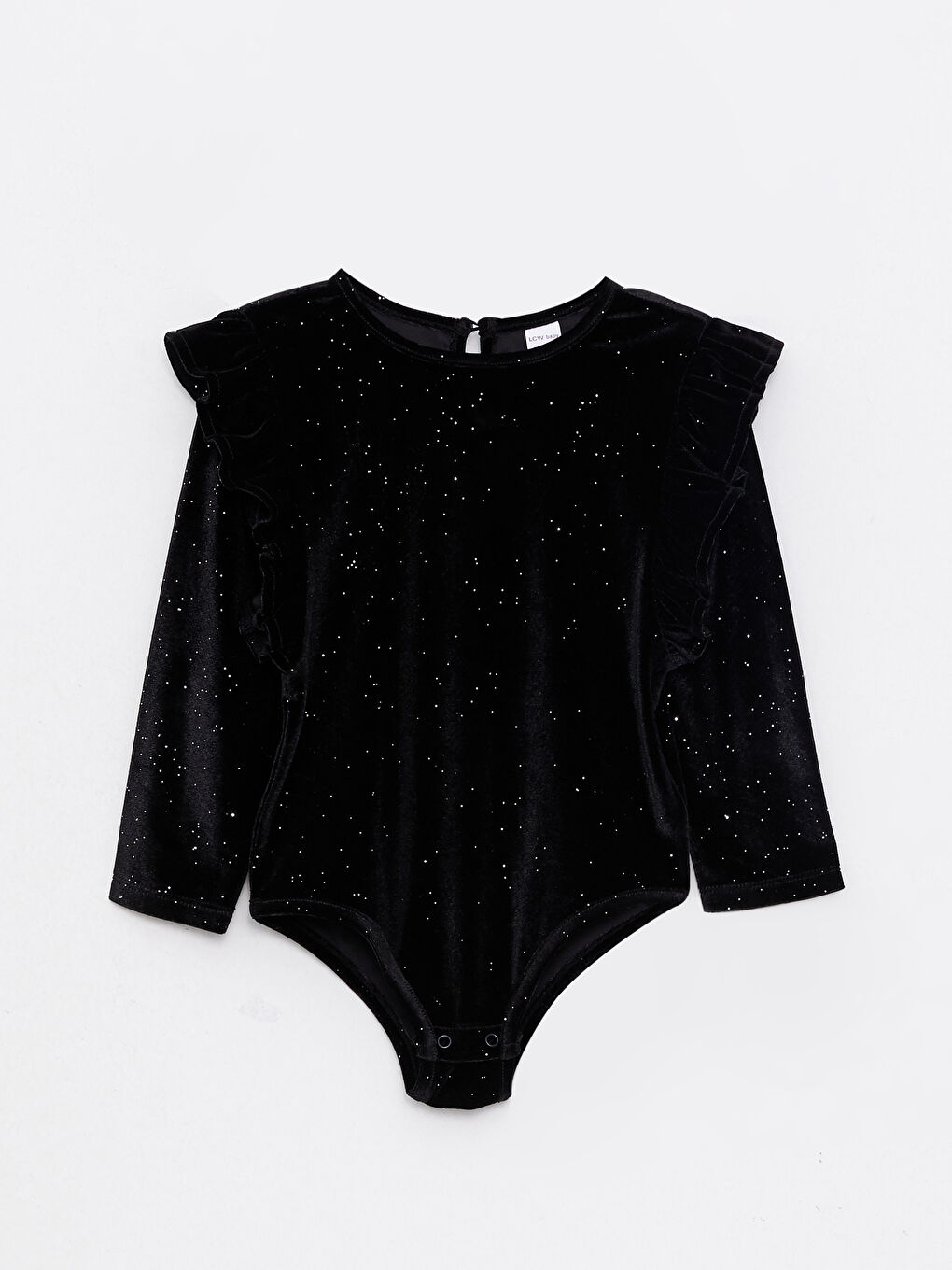 Siyah Bisiklet Yaka Uzun Kollu Desenli Kız Bebek Çıtçıtlı Body