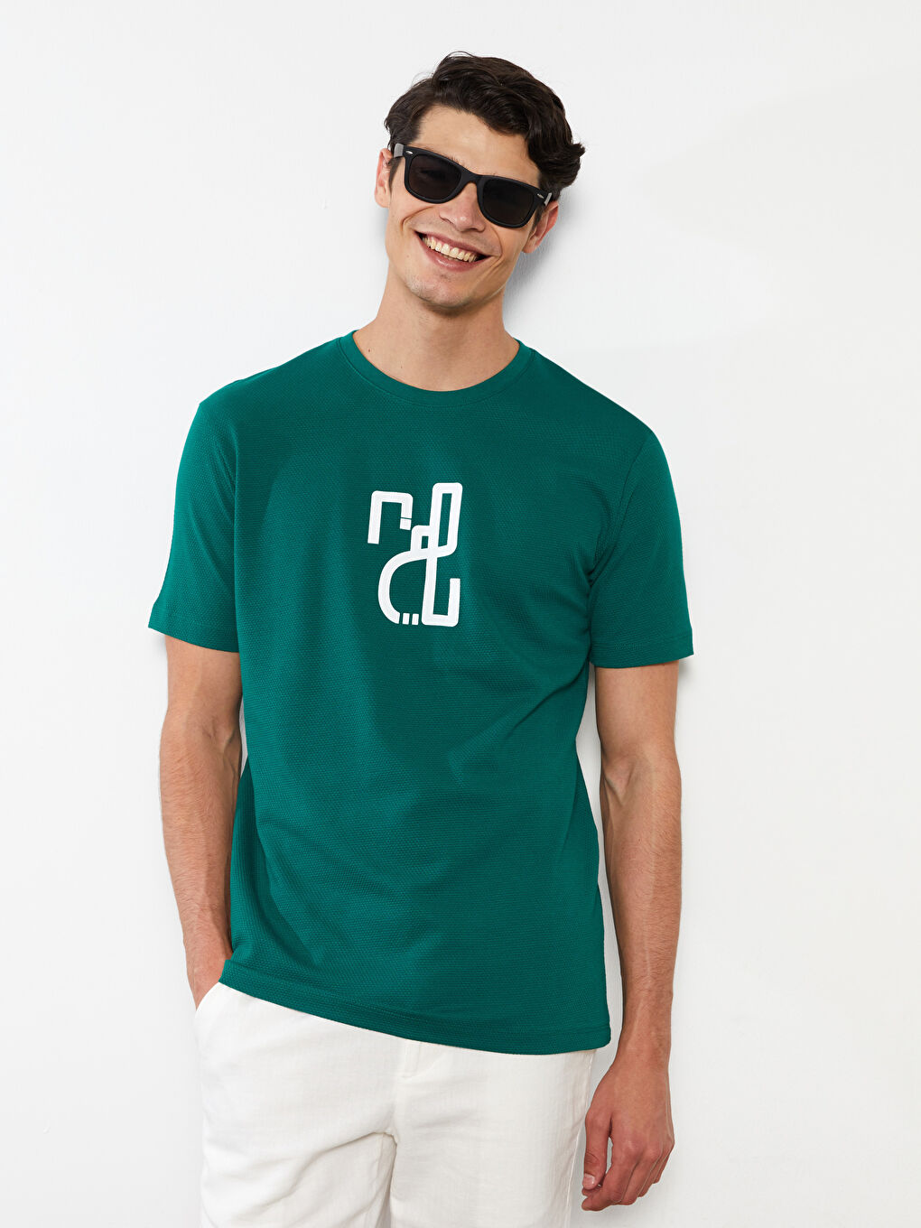Yeşil Bisiklet Yaka Kısa Kollu Baskılı Penye Erkek Tişört