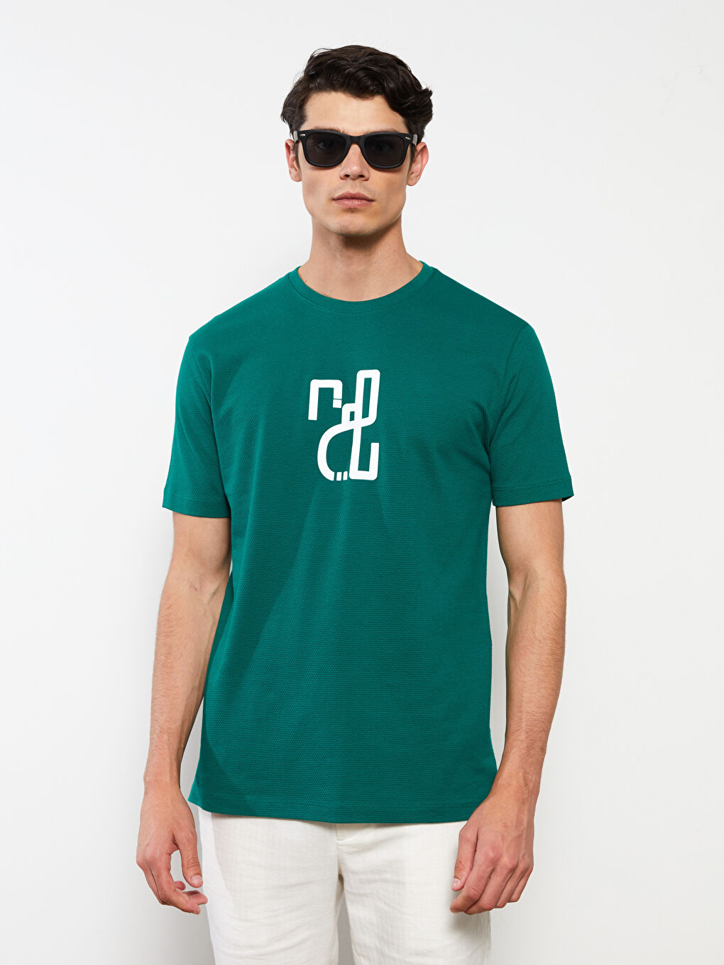 Yeşil Bisiklet Yaka Kısa Kollu Baskılı Penye Erkek Tişört-1