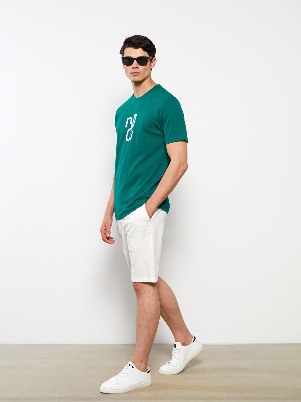 Yeşil Bisiklet Yaka Kısa Kollu Baskılı Penye Erkek Tişört-2