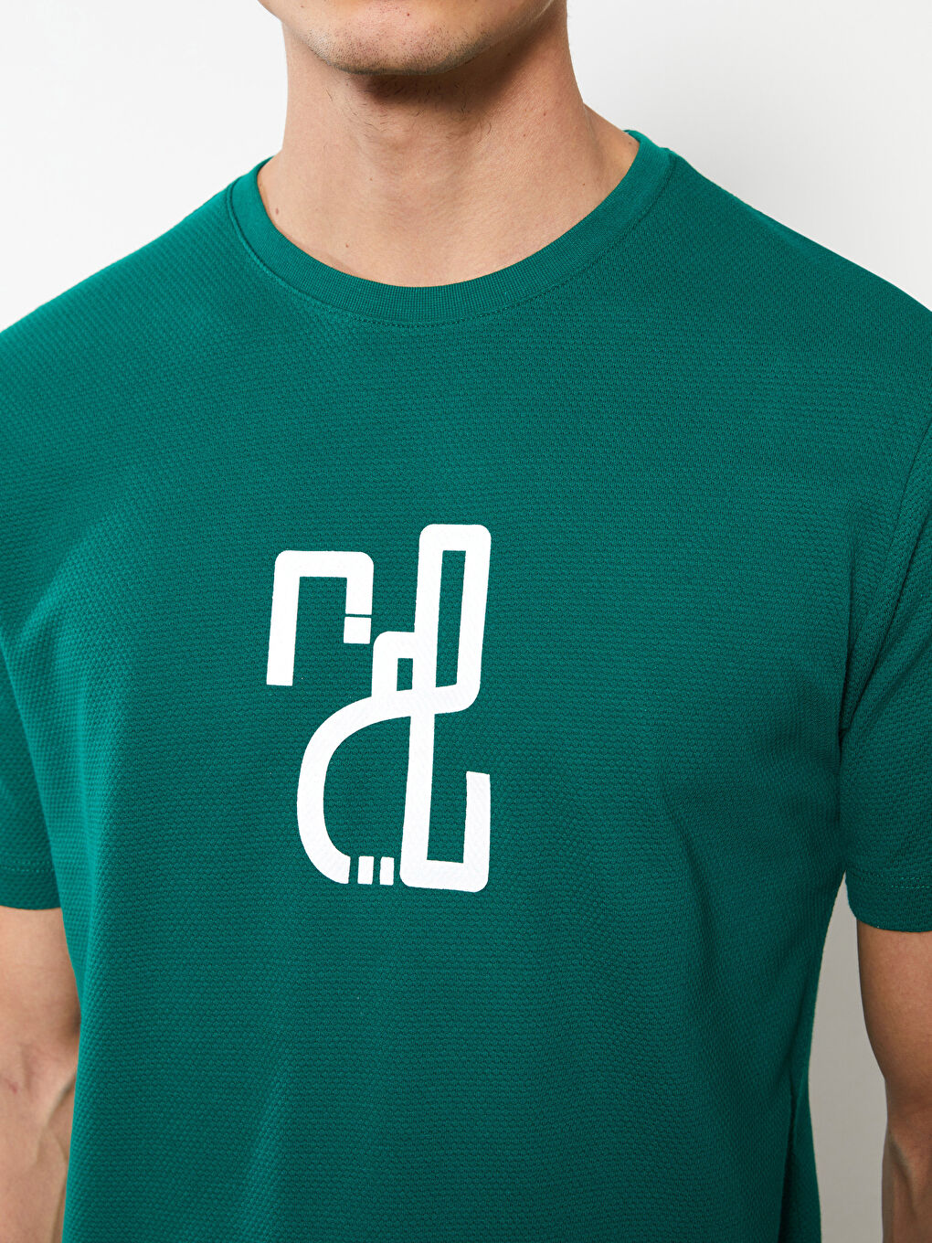 Yeşil Bisiklet Yaka Kısa Kollu Baskılı Penye Erkek Tişört-3