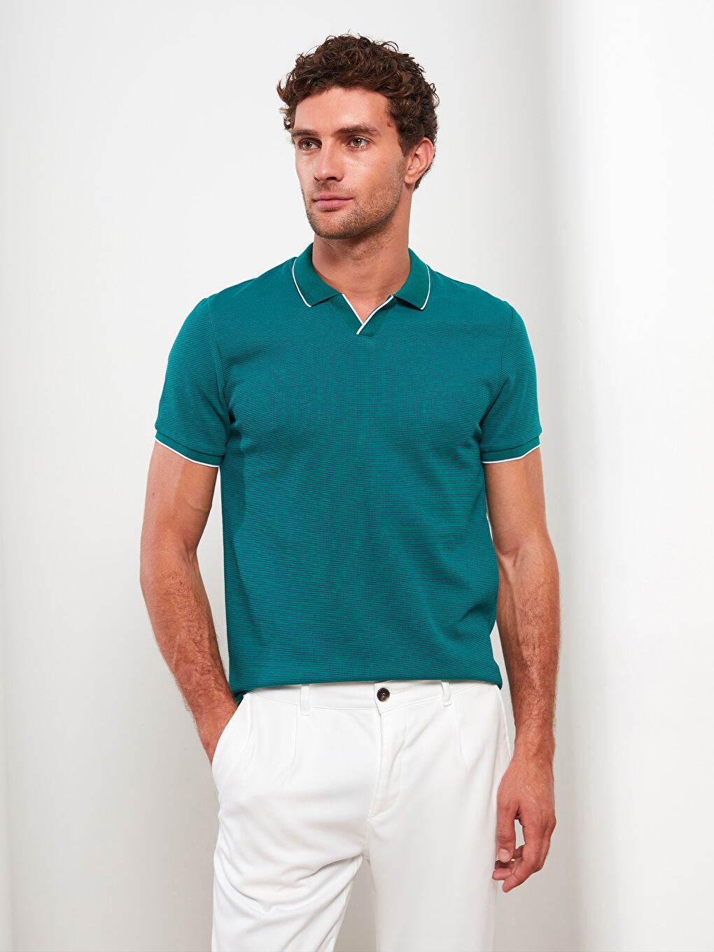 Yeşil Polo Yaka Kısa Kollu Erkek Tişört-2