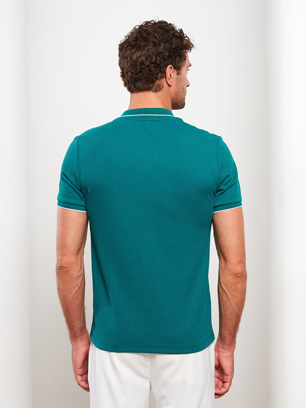 Yeşil Polo Yaka Kısa Kollu Erkek Tişört-4