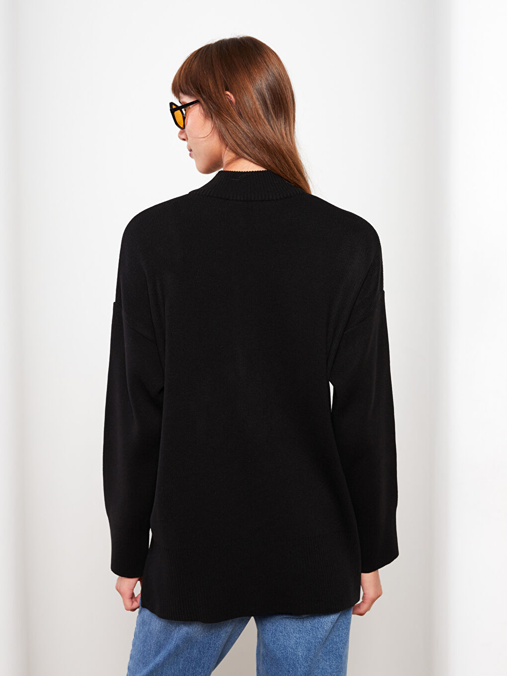 LCW Modest Dik Yaka Düz Uzun Kollu Oversize Kadın Triko Kazak -W2EM30Z8-RQN