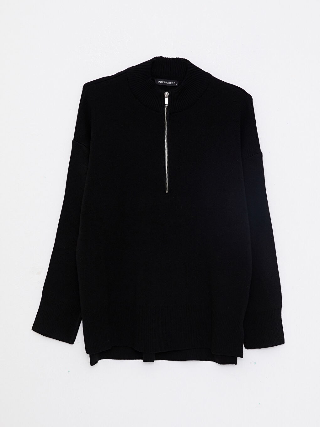 LCW Modest Dik Yaka Düz Uzun Kollu Oversize Kadın Triko Kazak -W2EM30Z8-RQN