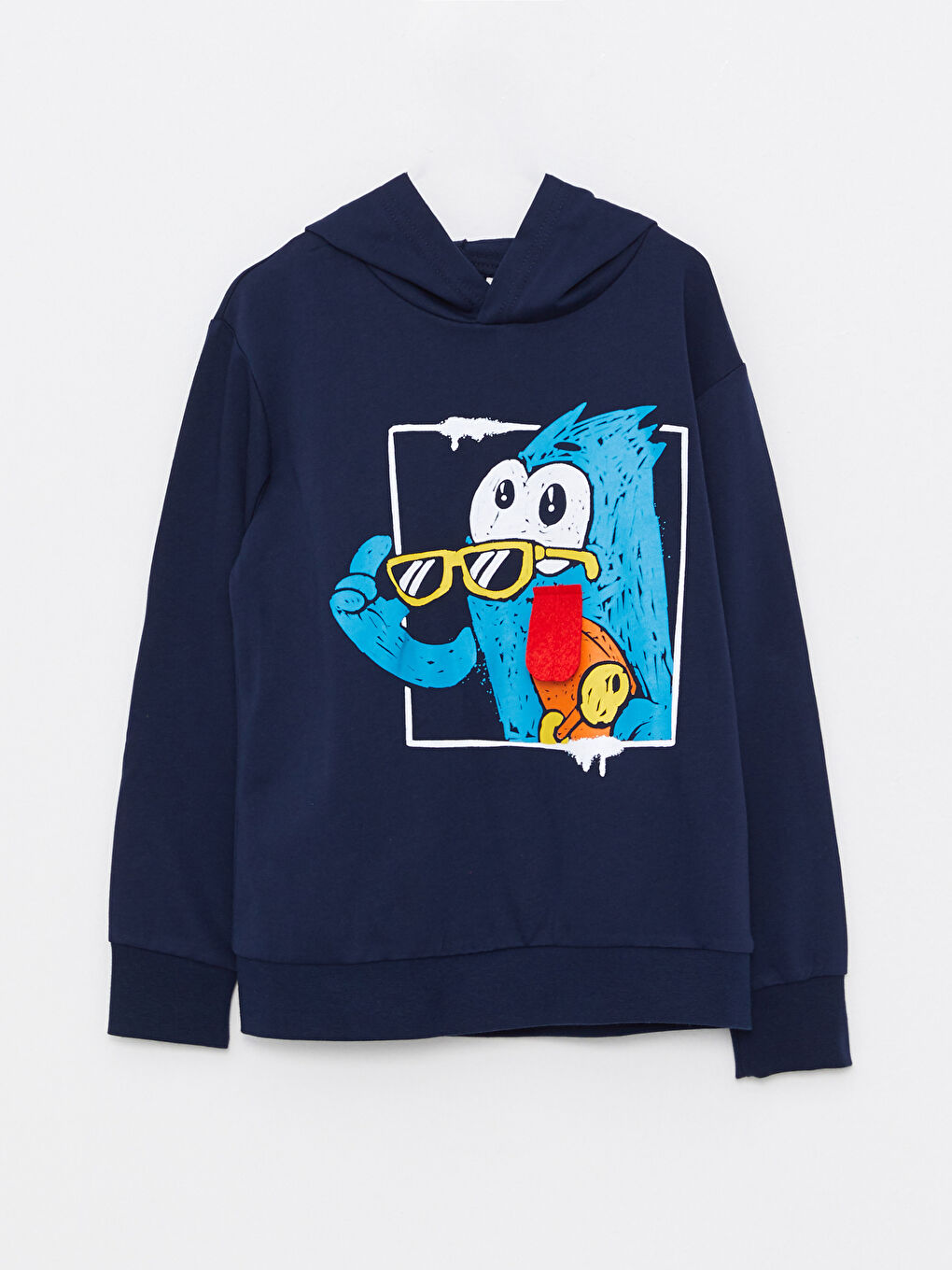 Lacivert Kapüşonlu Baskılı Uzun Kollu Erkek Çocuk Sweatshirt ve Pantolon-1